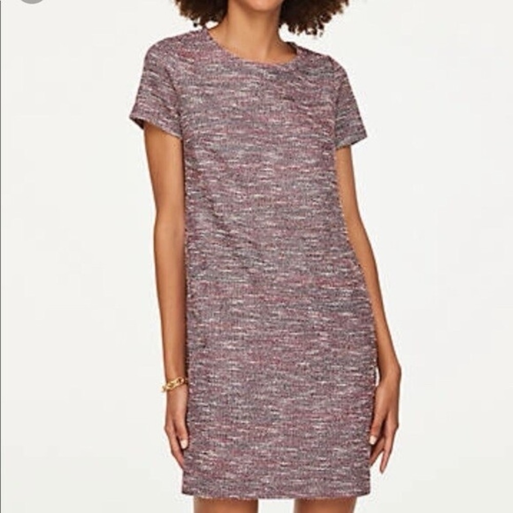 LOFT Pink and Gray Mini Tweed Dress